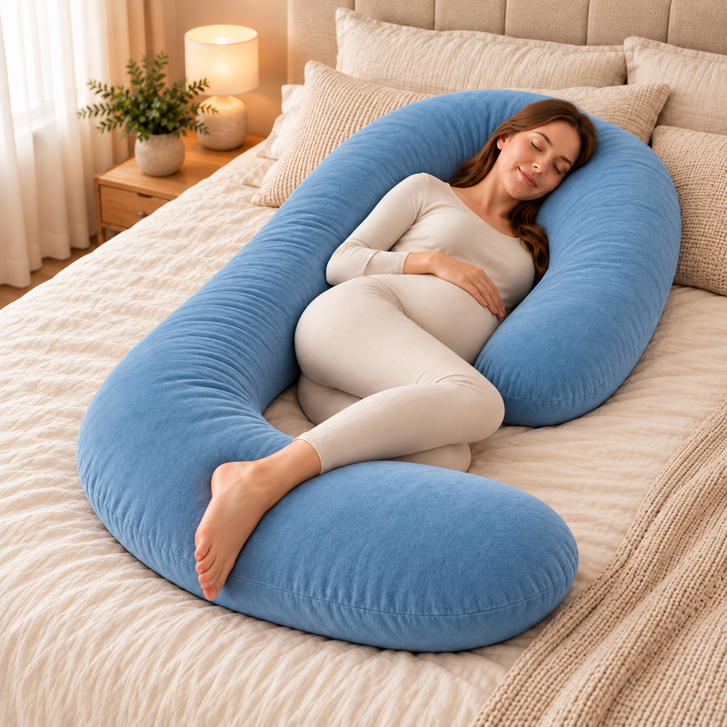 CozyFlorie Pregnancy Pillow – Blue – side-sleep