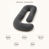 CozyFlorie Pregnancy Pillow – Charcoal Grey – dimensions – inches first, centimeters below