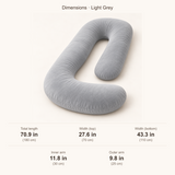 CozyFlorie Pregnancy Pillow – Light Grey – dimensions – inches first, centimeters below