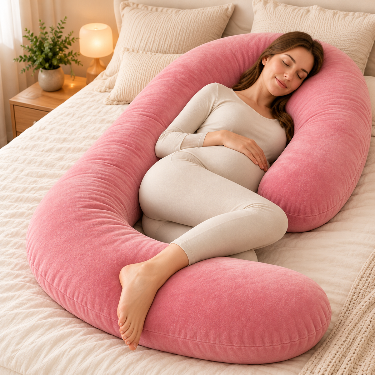 CozyFlorie Pregnancy Pillow in a softly styled bedroom
