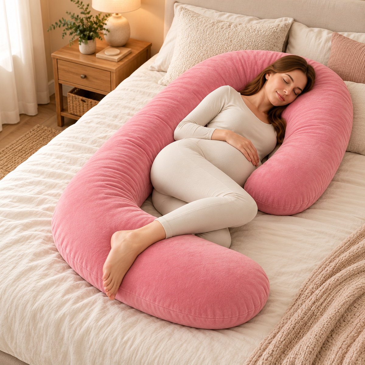 CozyFlorie Pregnancy Pillow – Pink – side-sleep