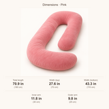 CozyFlorie Pregnancy Pillow – Pink – dimensions – inches first, centimeters below