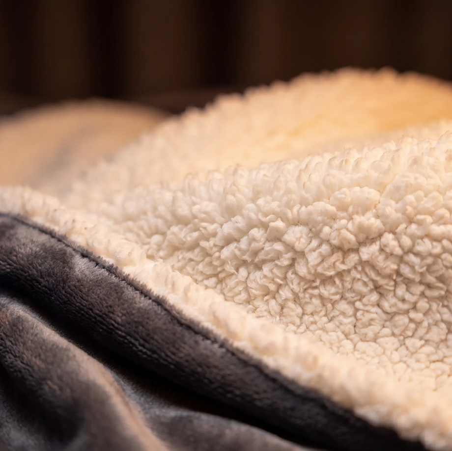 Close-up of the robe plush fabric and sherpa lining
