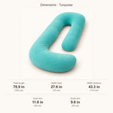 CozyFlorie Pregnancy Pillow – Turquoise – dimensions – inches first, centimeters below